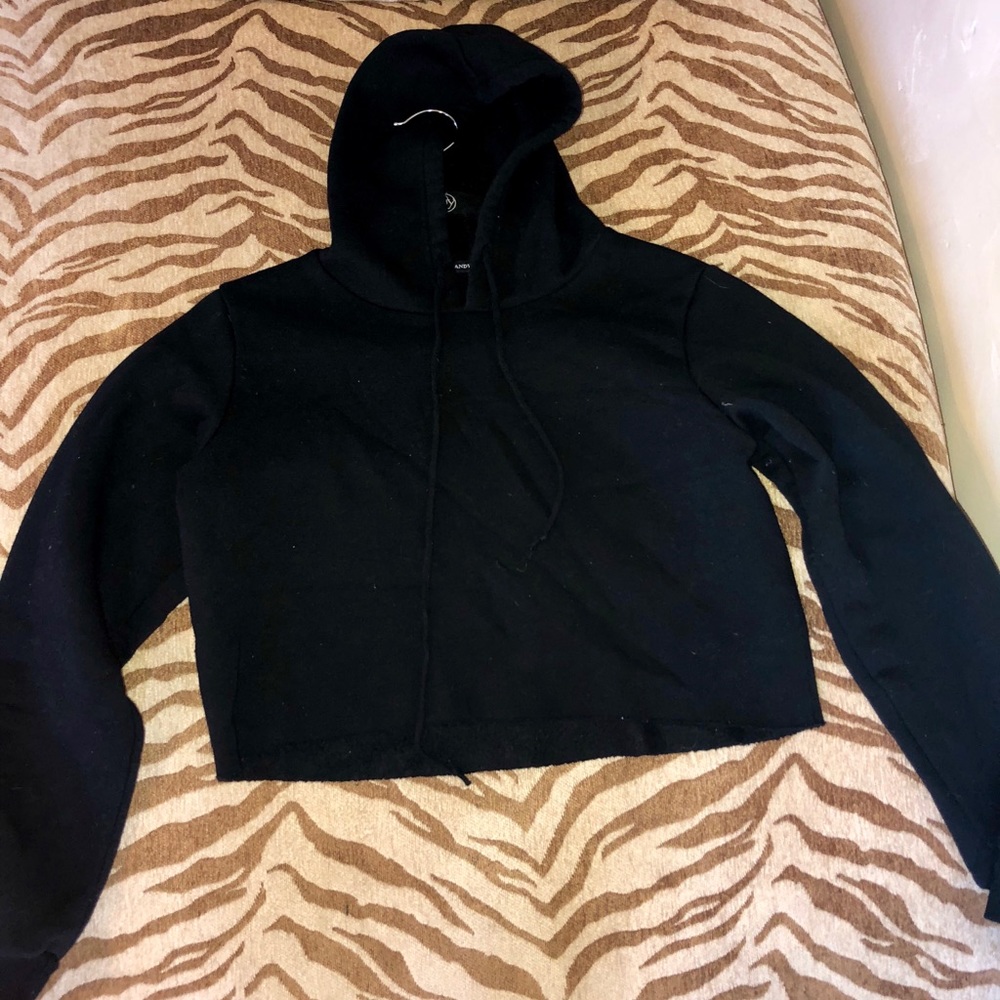 Brandy Melville Cropped Black Fleece Hoodie